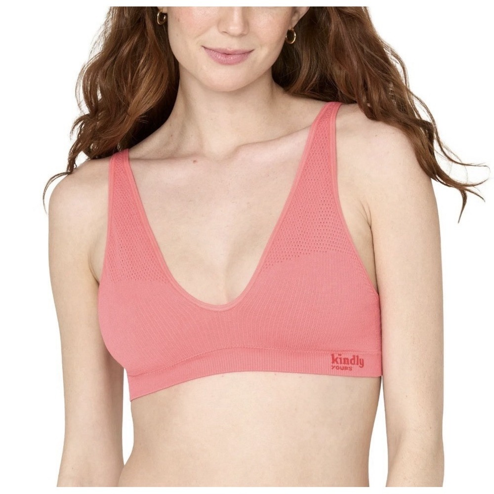 Kindly Yours‎ Women's Wire-Free Seamless Plunge Bralette, Size 3X - Coral